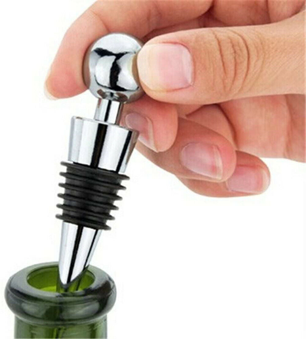 Stainless Steel Ball Design Wine Bottle Stoppers, Drop Ring, Set of 5