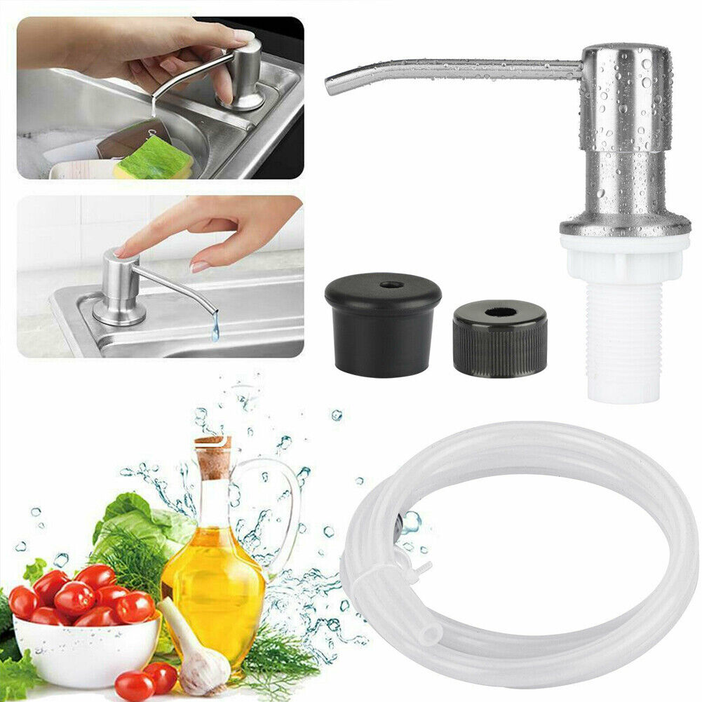 US 300ML Stainless Steel Soap Dispenser Kitchen Sink Pump Bottle Kit w/ 48" Tube