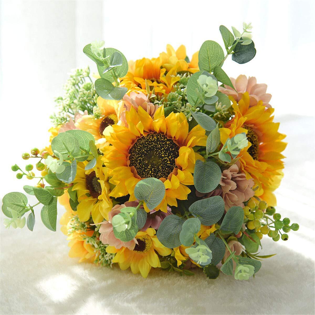 10.5" Bridal Holding Wedding Sunflower Mixed with Small Flowers