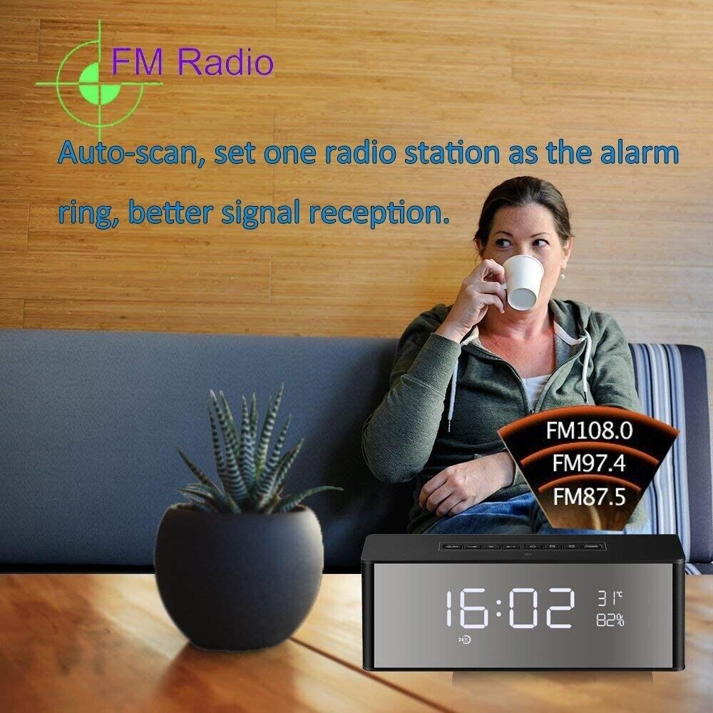 Wireless Speaker, Alarm Clock, Digital FM Radio, 3.5mm Aux Line-in TF Card Play