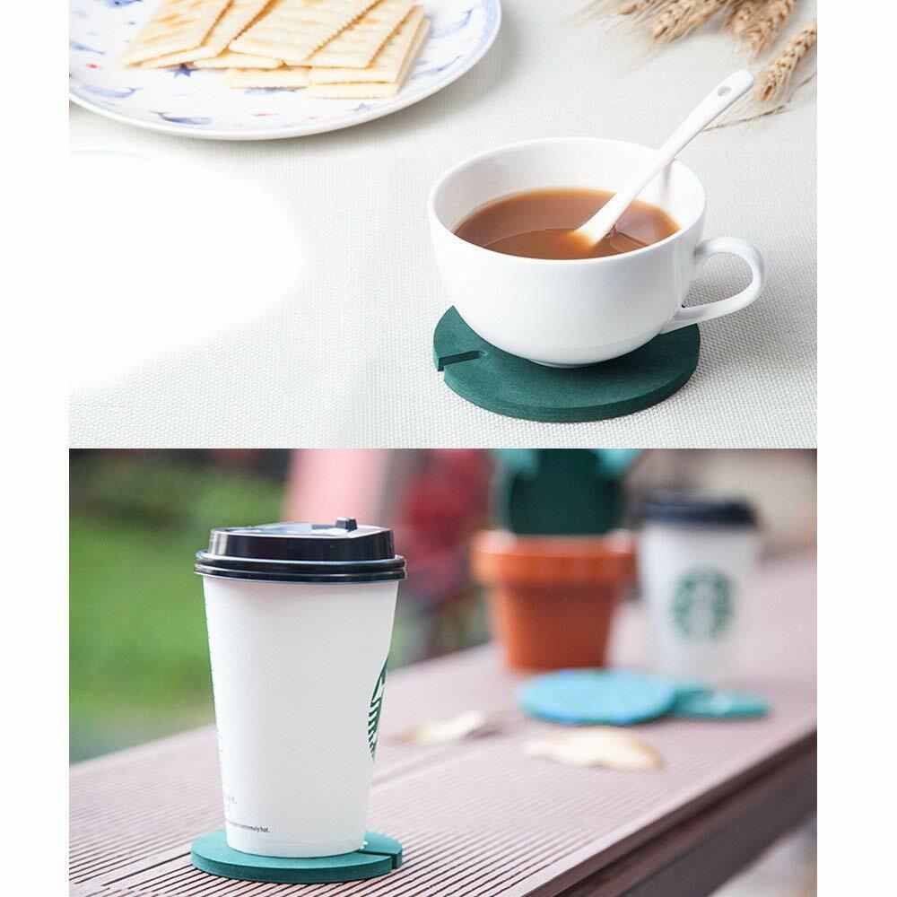 6-Piece Green Coaster Set with Flower Pot Shaped Holder