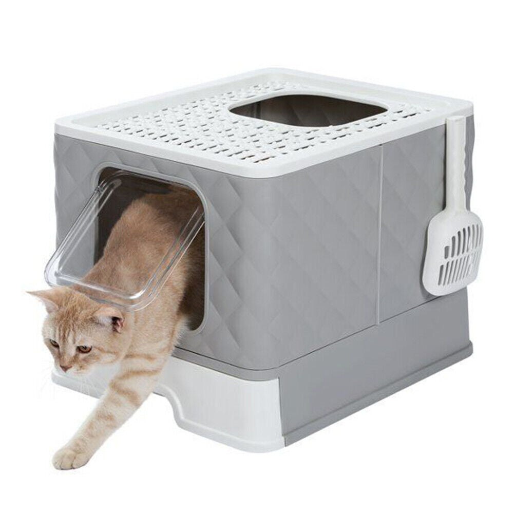 US Gray Self-Cleaning Hooded Cat Litter Box Enclosed Large Kitty Toilet Refill
