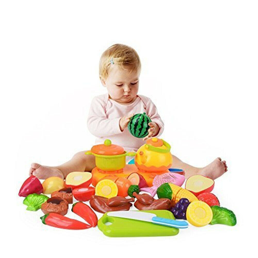 Kids Pretend Play Kitchen Food Set,Cutting Fruits & Vegetables Educational Toys