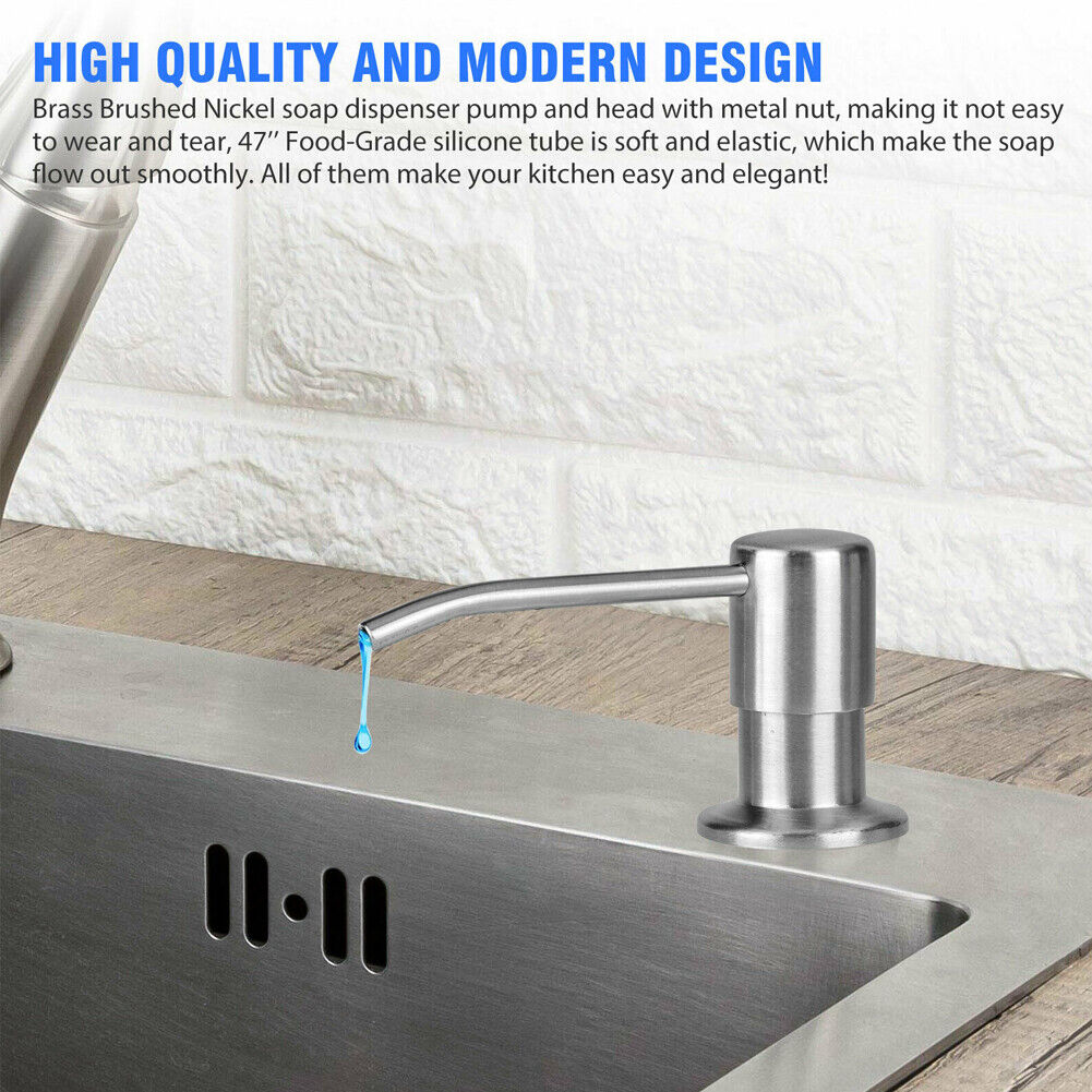 US 300ML Stainless Steel Soap Dispenser Kitchen Sink Pump Bottle Kit w/ 48" Tube