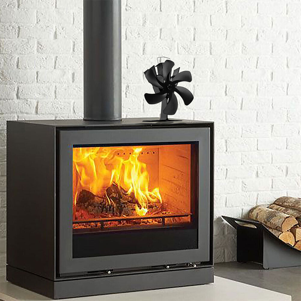 US 6 Blades Wood Stove Fan Heat Powered Eco Fireplace Fan Log Burner Fuel Saving