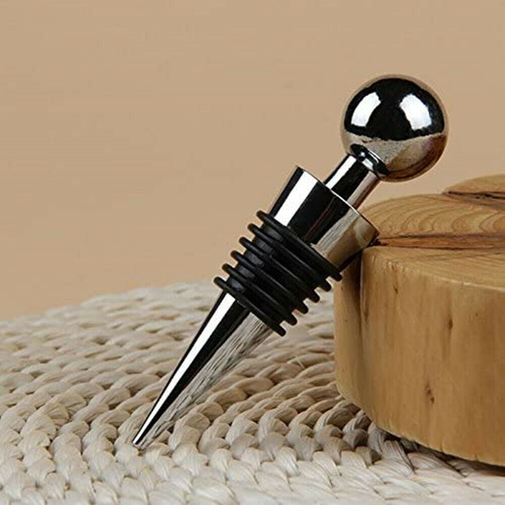 Stainless Steel Ball Design Wine Bottle Stoppers, Drop Ring, Set of 5