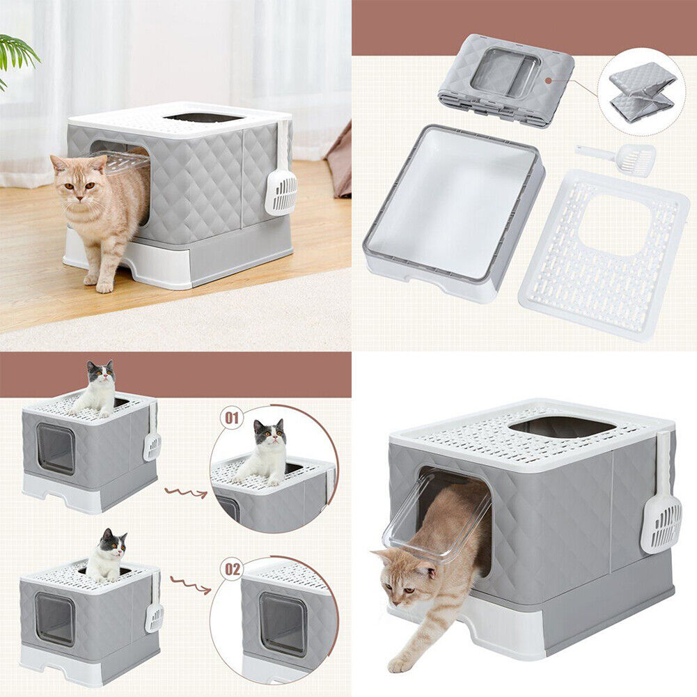US Gray Self-Cleaning Hooded Cat Litter Box Enclosed Large Kitty Toilet Refill