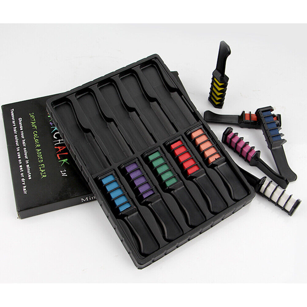 US 10 Color Hair Chalk Comb Set Washable Temporary Dye Mark DIY Party Kids Safe