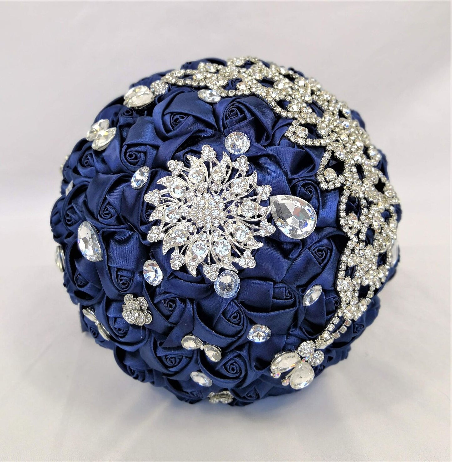 8 Inches Sparkle Rhinestone Brooch Bouquet - Satin Rose Bouquets