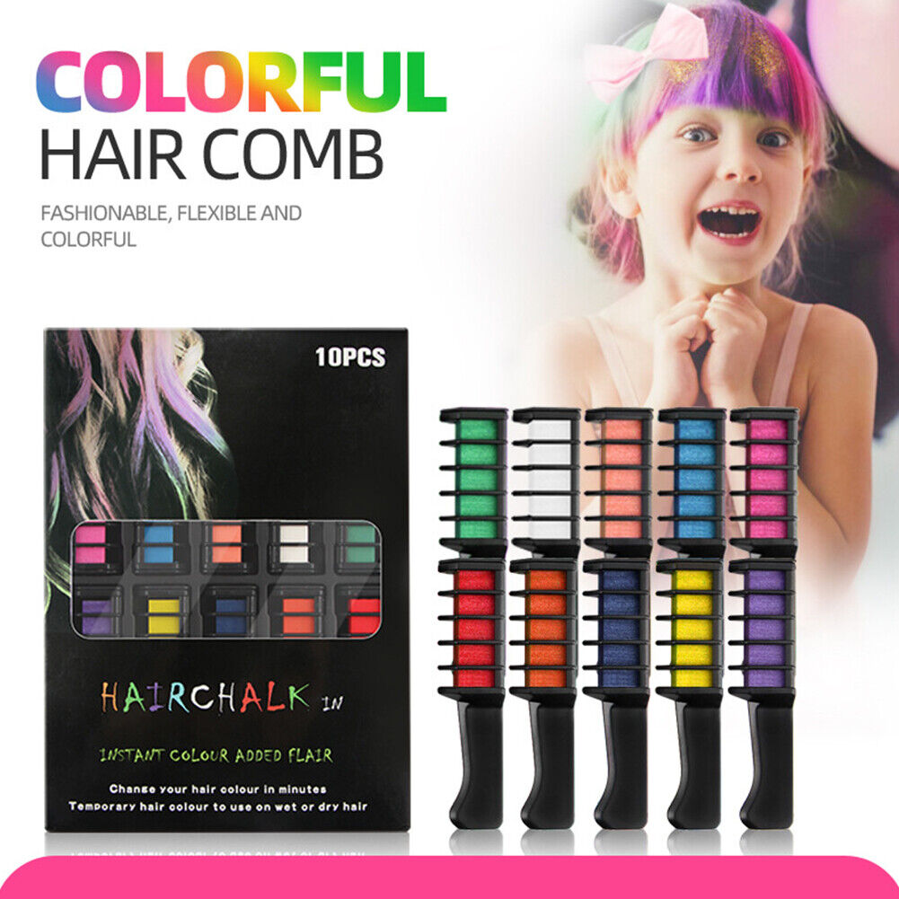 US 10 Color Hair Chalk Comb Set Washable Temporary Dye Mark DIY Party Kids Safe