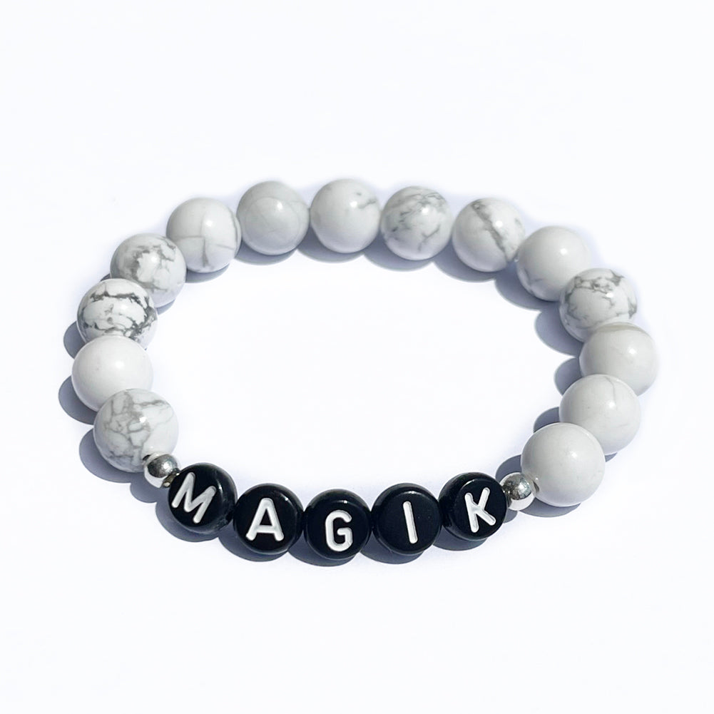 Magik Personalized Custom Name Bracelet Initials Letter Bead Beaded Stretch Mama Bracelets Alphabet Energy Stone Agate Howlite