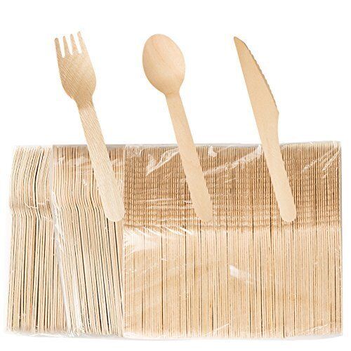 Wooden Disposable Cutlery set, 100 Forks, 100 Spoons, 100 Knives, 6.3" Length