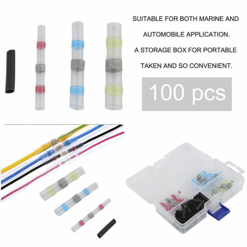 100PCS Solder Sleeve Heat Shrink Butt Waterproof AWG 10-26 Wire Splice Connector