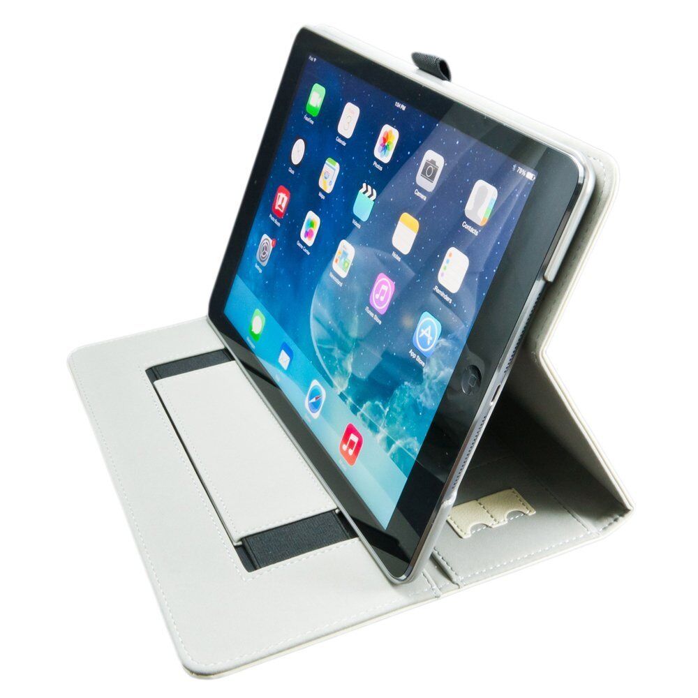 iPad Air/iPad 5 Flip Stand Cover w/ Card Slots Elastic Hand Strap,Cream