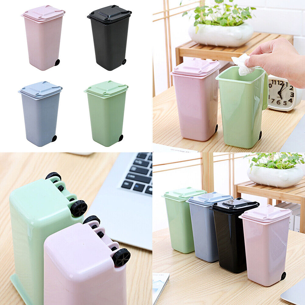 US 4 Pack Small Trash Can Mini Curbside Bin with Lid Desk Organizer Pen Holder