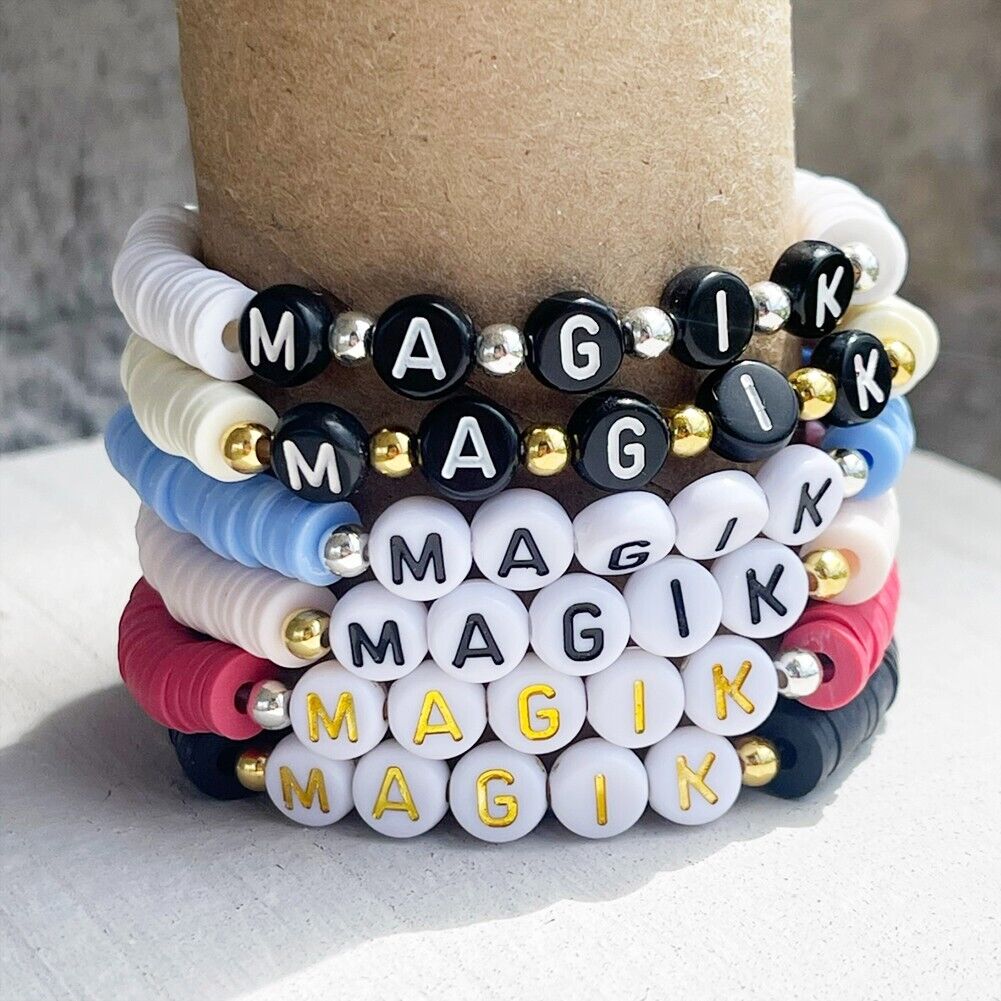 US Custom Heishi Bead Name Bracelet, Personalized Disc Stackable Mama Bracelet