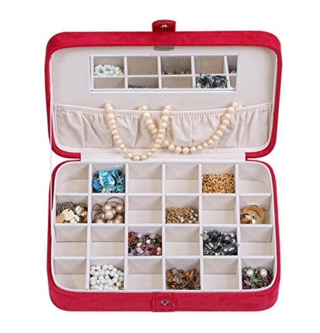Plush Fabric Jewelry Box with Twenty-four Sections