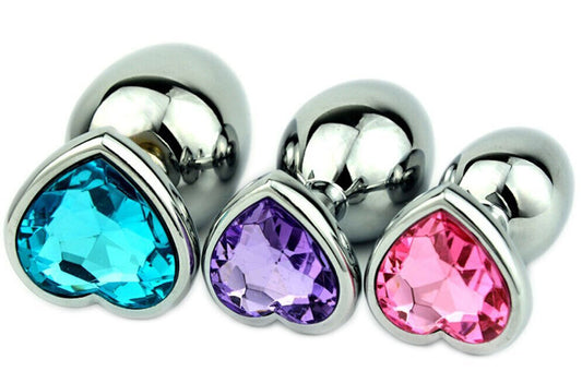 Heart ButtToy Plug Anal Insert Stainless Steel Metal Plated Jeweled Sexy Stopper