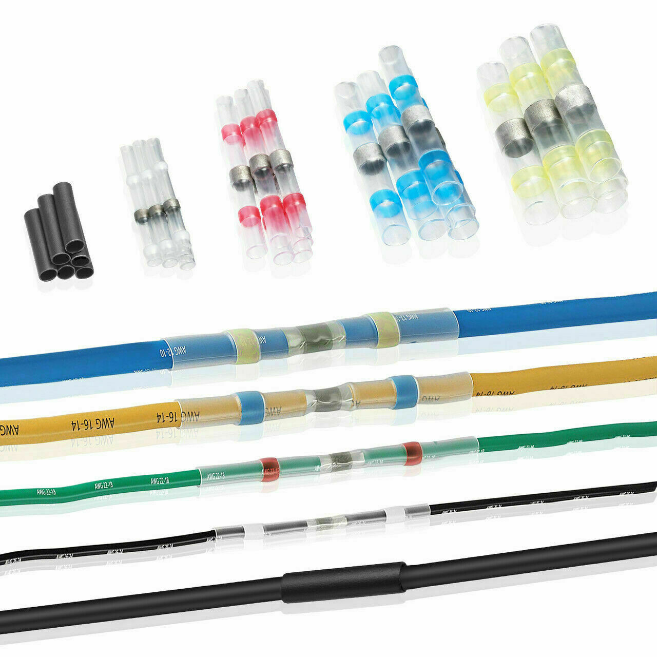 100PCS Solder Sleeve Heat Shrink Butt Waterproof AWG 10-26 Wire Splice Connector