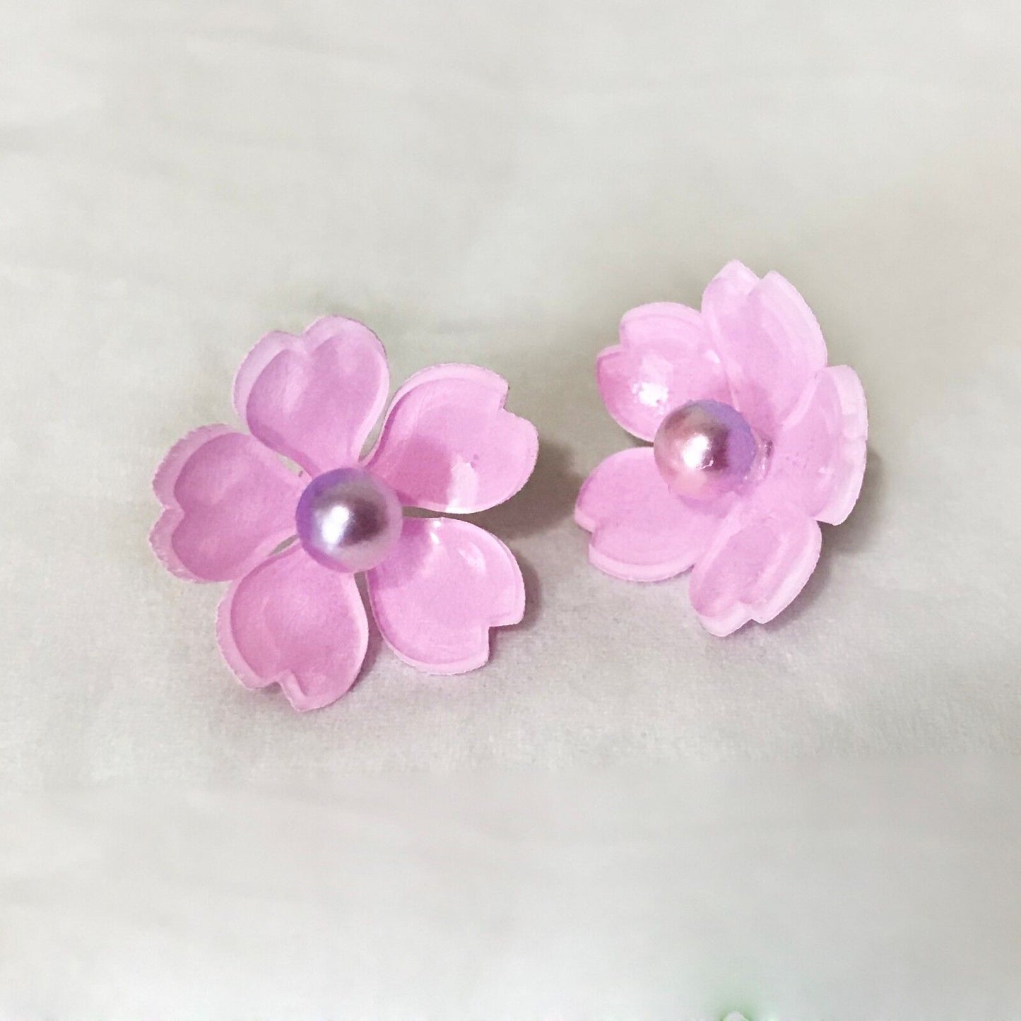 On Sale! Magik "Sakura Cherry Blossom" Handmade with Mermaid Bead Stud Earring