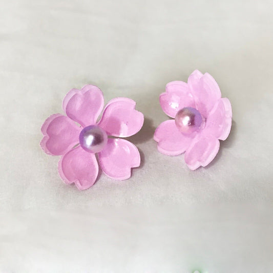 On Sale! Magik "Sakura Cherry Blossom" Handmade with Mermaid Bead Stud Earring