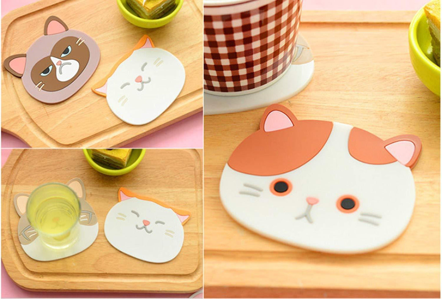 US 6 Pack Cat Coasters Mug Cushion Tea Cup Pad Tableware Mat Silicone Place Mat