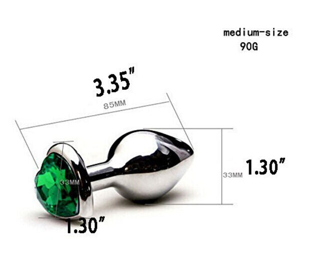 Heart ButtToy Plug Anal Insert Stainless Steel Metal Plated Jeweled Sexy Stopper