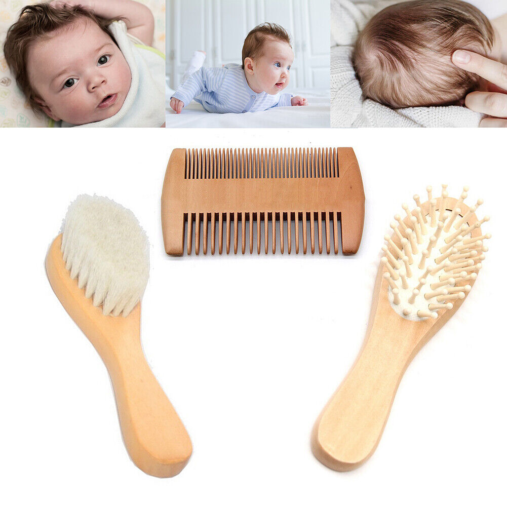 US 3Pack Wooden Baby Hair Brush Comb Set Fineborn Toddler Bristles Massage Scalp