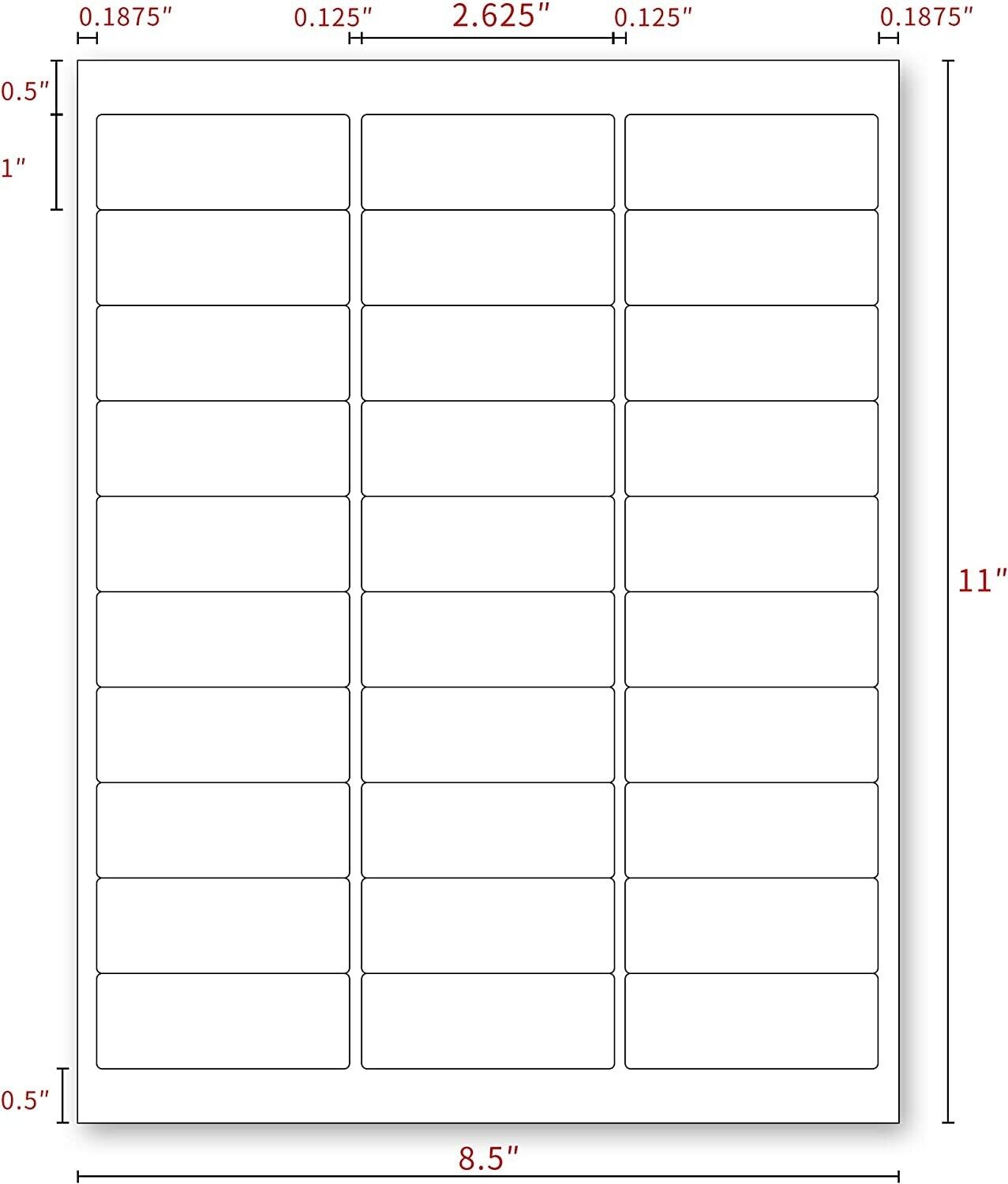 3000 Address Labels Amazon FBA Labels 30 Per Sheet 30UP 2.625''x1'' 100 Sheets