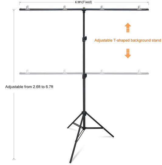 US 6.5x6.5feet/2x2m T-Shaped Photo Backdrop Background Stand with Four Clip Kit