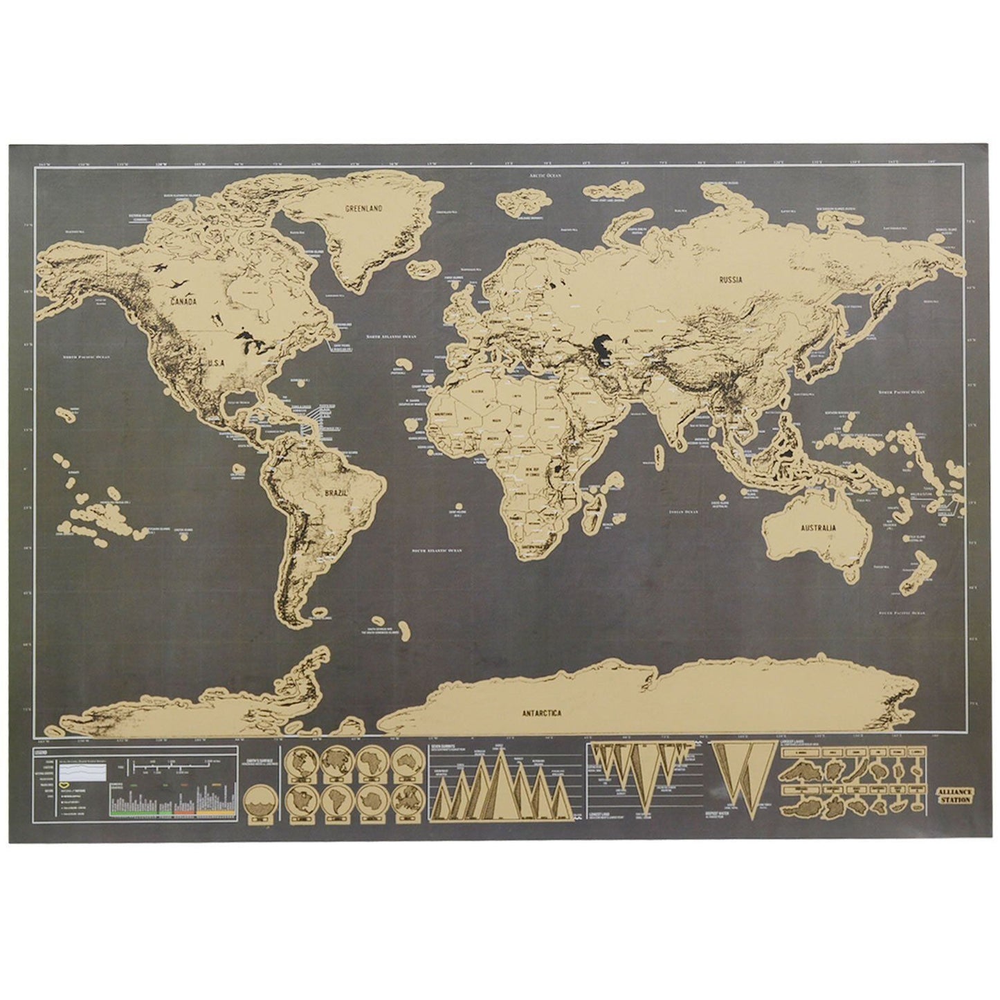 Deluxe Travel Edition Scratch Off World Map Poster Personalized Journal Log