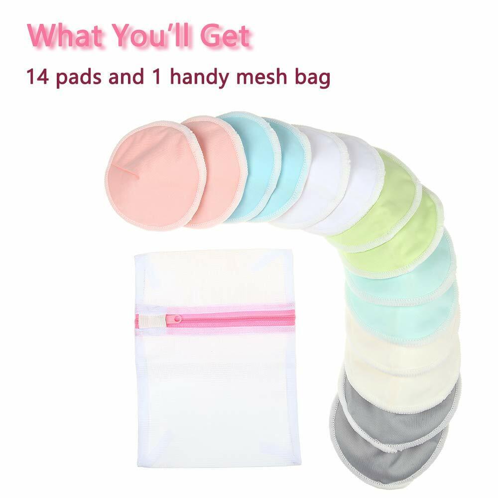 US 14 Bamboo Nursing Breast Nipple Pads Washable Pads with Wash Bags Leak-Proof