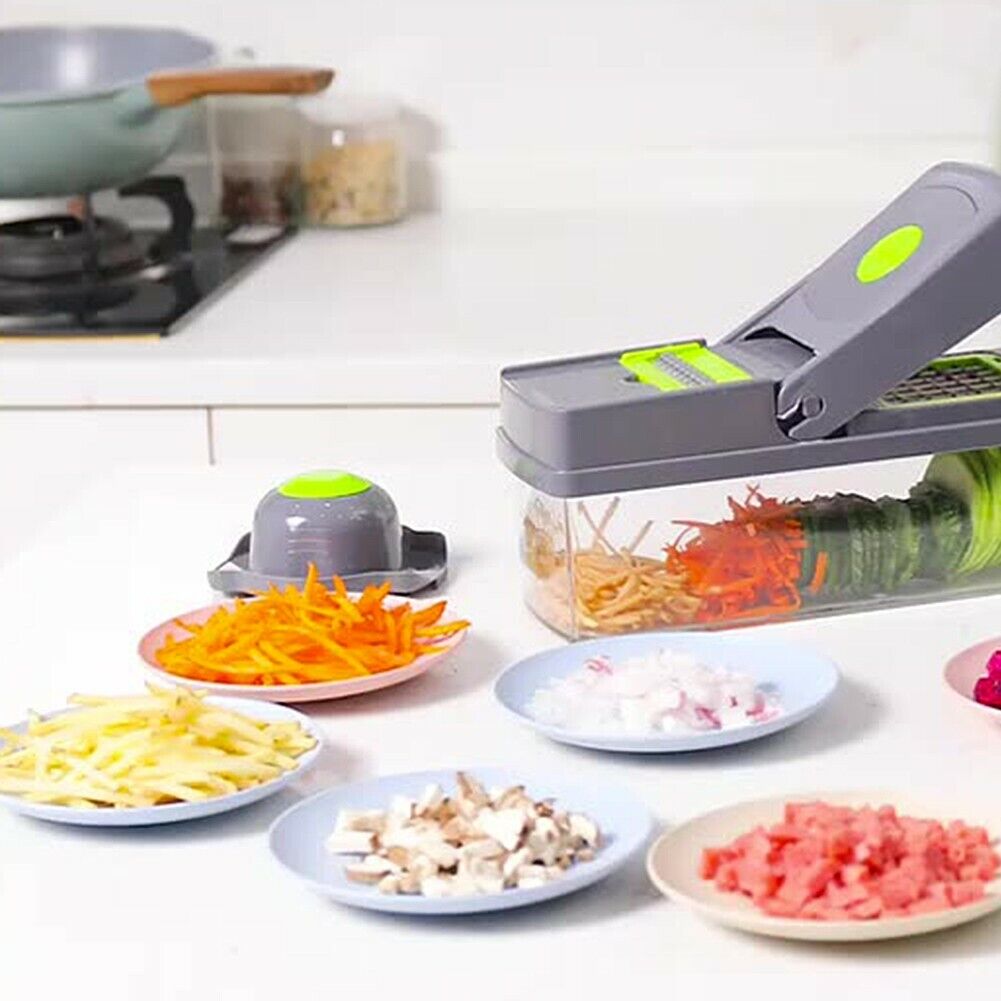 US 14-In-1 Vegetable Fruit Chopper Cutter Food Dicer Slicer Grater w/ Container