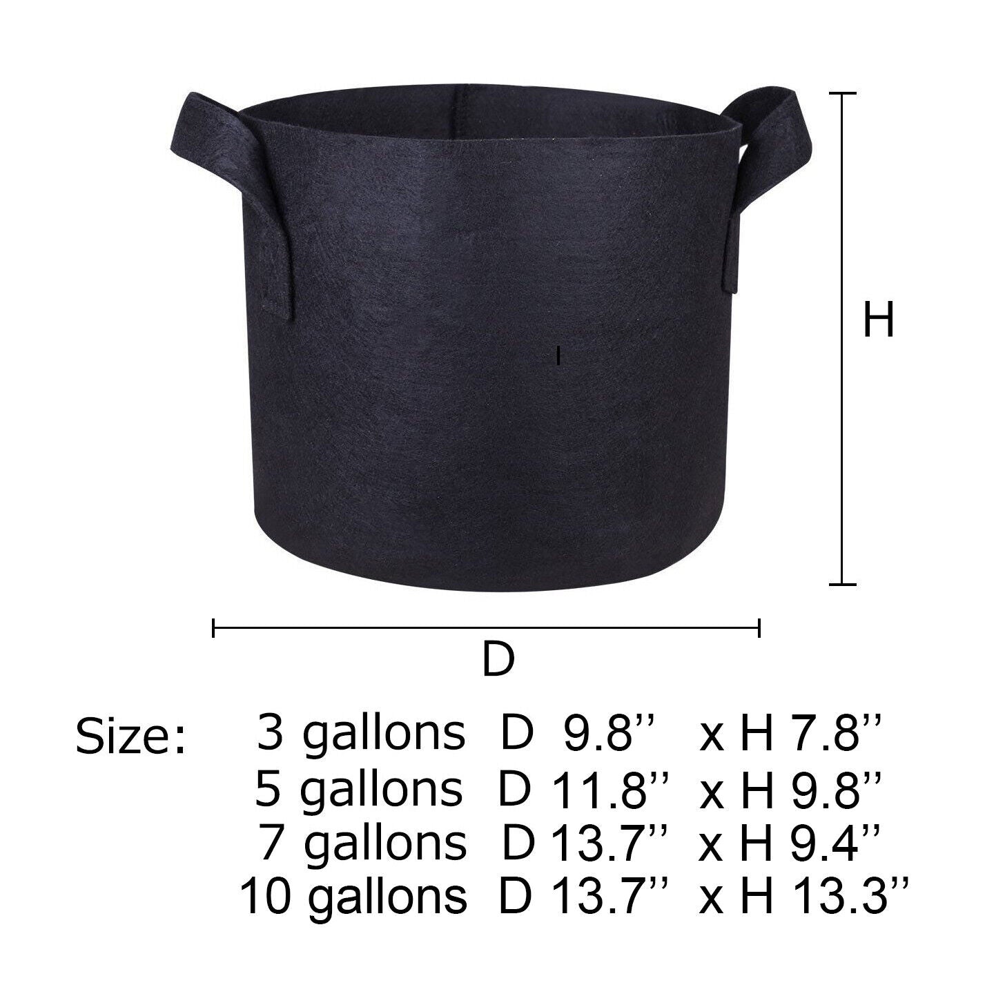 8 pcs Pack Black Fabric Grow Pots Breathable Plant Bags Smart Plant with handle