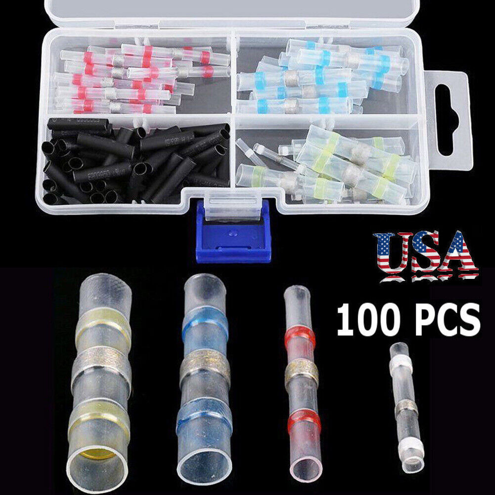 100PCS Solder Sleeve Heat Shrink Butt Waterproof AWG 10-26 Wire Splice Connector