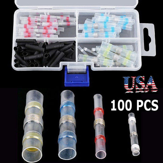 100PCS Solder Sleeve Heat Shrink Butt Waterproof AWG 10-26 Wire Splice Connector