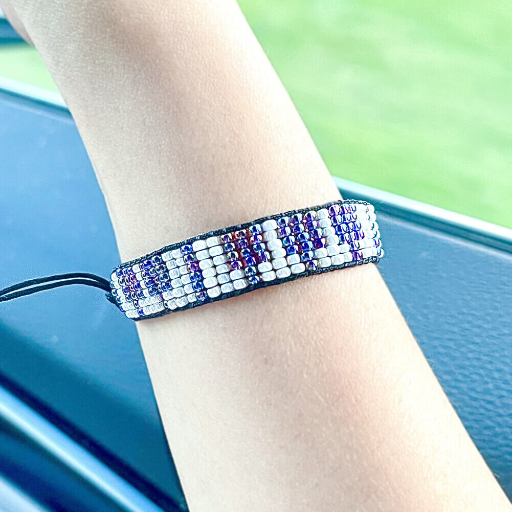 US Handmade "Piano Keyboard" Glass Bead Bracelet Adjustable with Slide Closure