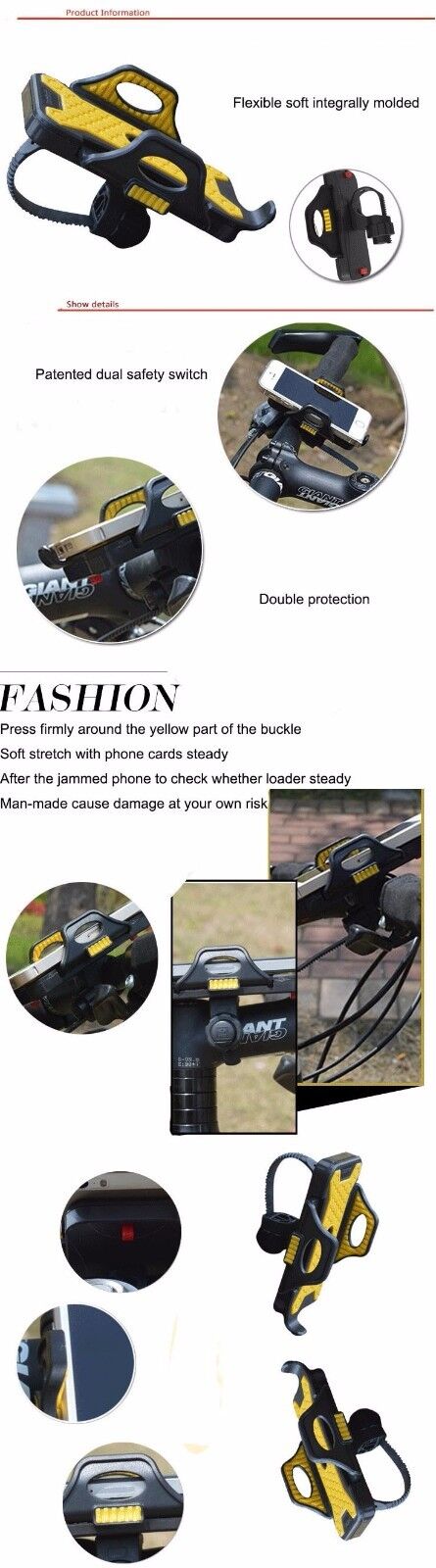 Cycling Bike Bicycle Phone Holder ABS Black Yellow Adjustable Plus Size