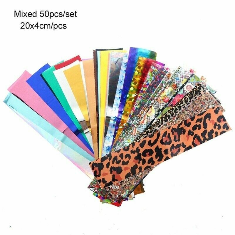 US 50 Sheets Holographic Flower Nail Foils Decal Nail Art Transfer Sticker Decor