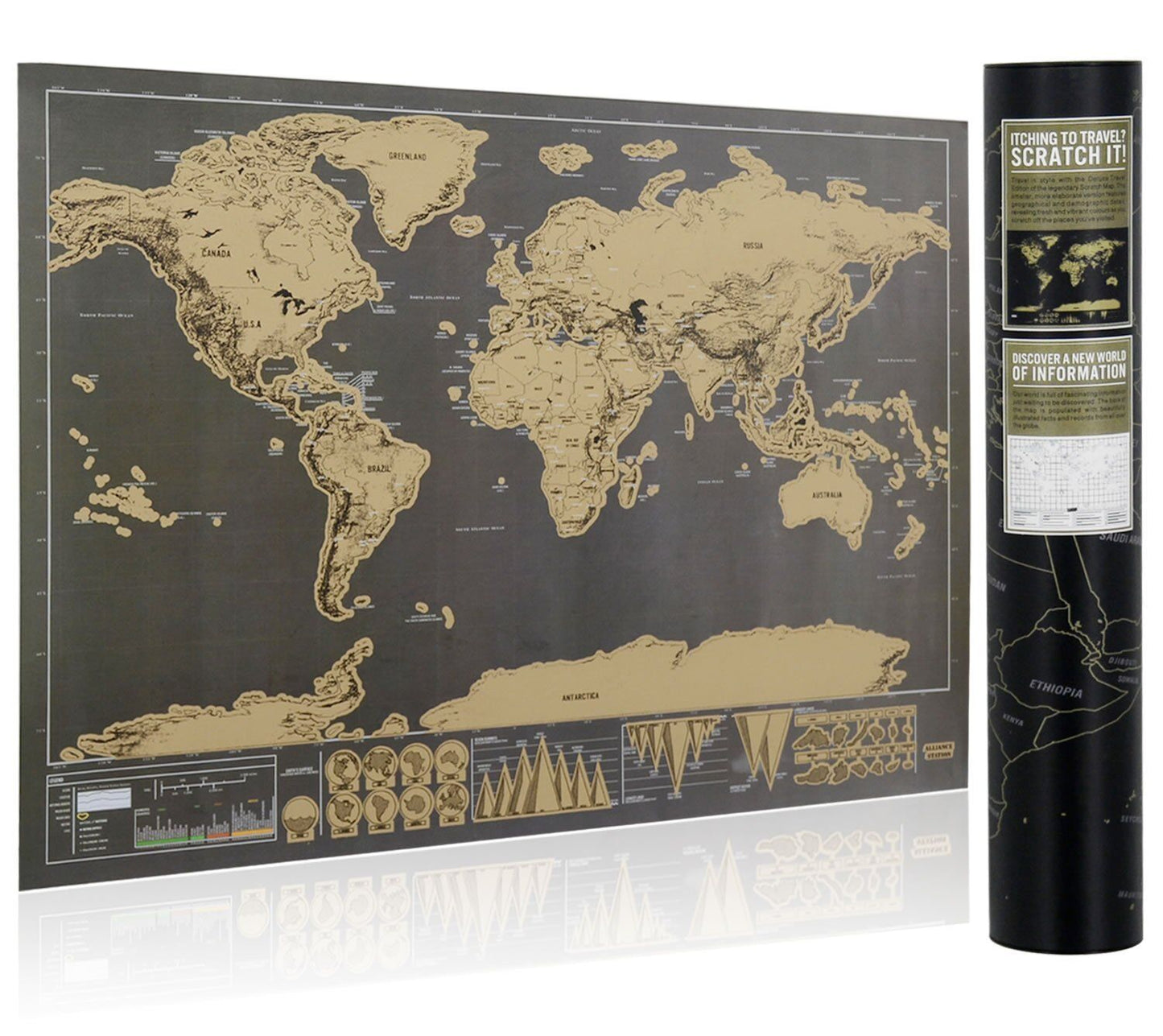 Deluxe Travel Edition Scratch Off World Map Poster Personalized Journal Log
