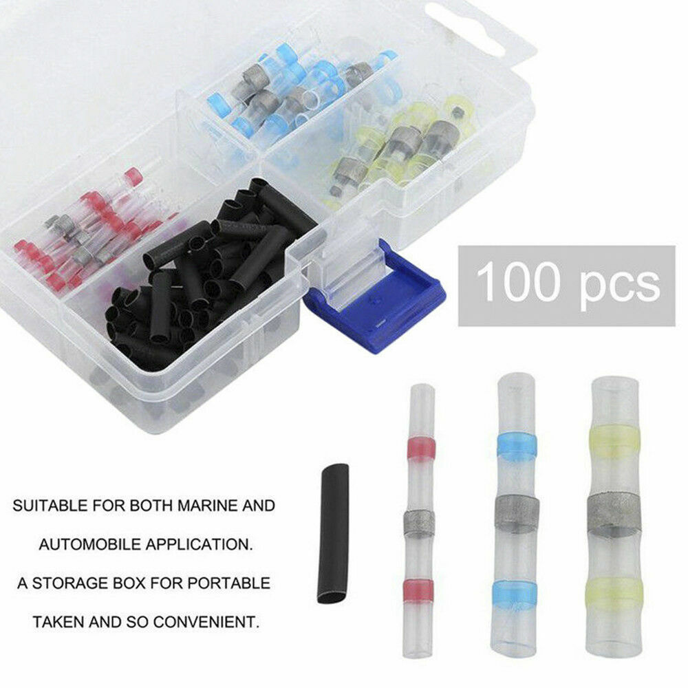 100PCS Solder Sleeve Heat Shrink Butt Waterproof AWG 10-26 Wire Splice Connector