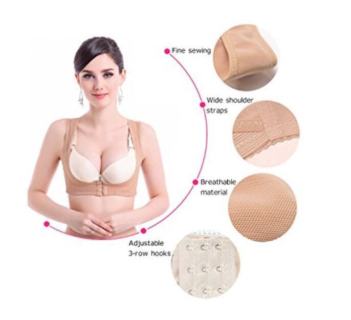 Women Chest Brace Up Hunchback Posture Shape Corrector X Strap Vest (M, Beige)