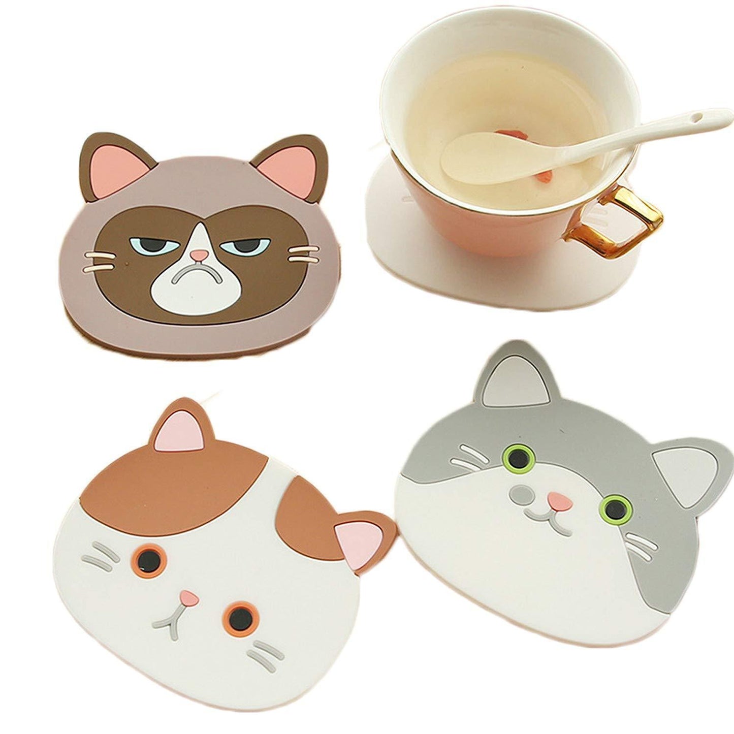 US 6 Pack Cat Coasters Mug Cushion Tea Cup Pad Tableware Mat Silicone Place Mat