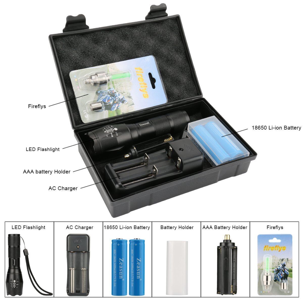 Zeasun A100 Tactical Telescoping Handheld Flashlight 900 Lumen 5 Modes Outdoor S