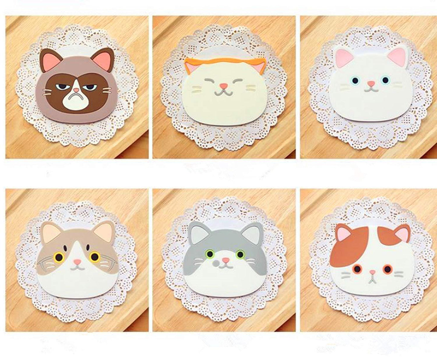 US 6 Pack Cat Coasters Mug Cushion Tea Cup Pad Tableware Mat Silicone Place Mat