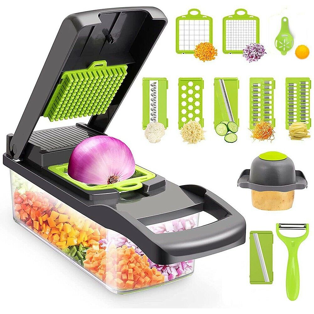 US 14-In-1 Vegetable Fruit Chopper Cutter Food Dicer Slicer Grater w/ Container