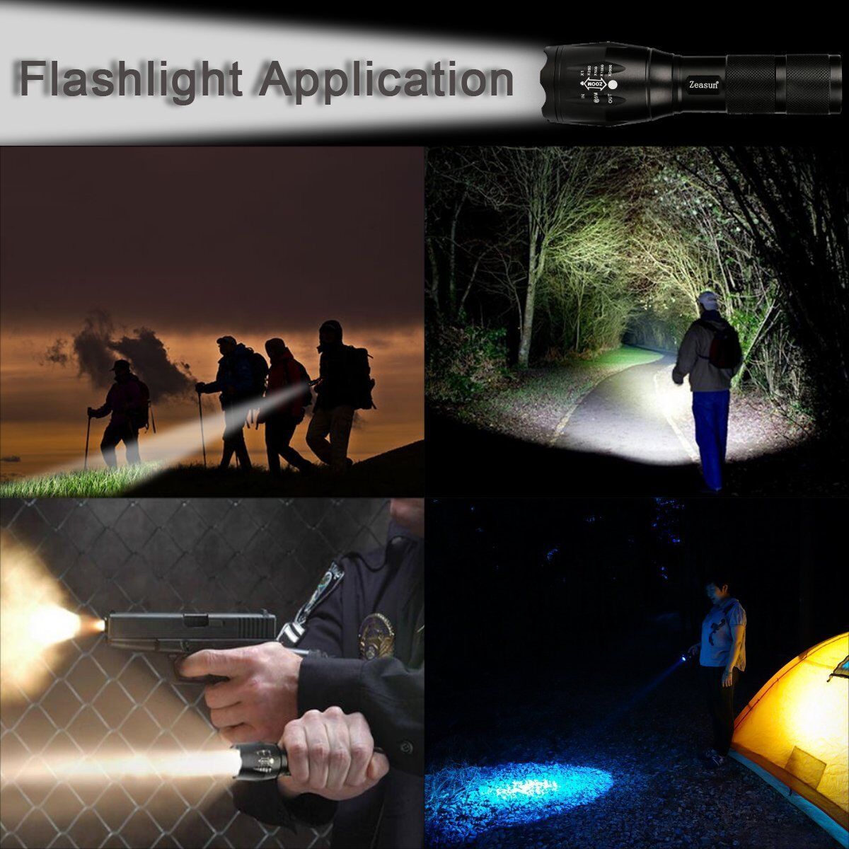 Zeasun A100 Tactical Telescoping Handheld Flashlight 900 Lumen 5 Modes Outdoor S