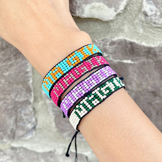 US Custom Glass Bead Name Mama Bracelet Personalized Stackable w/ Slide Closure