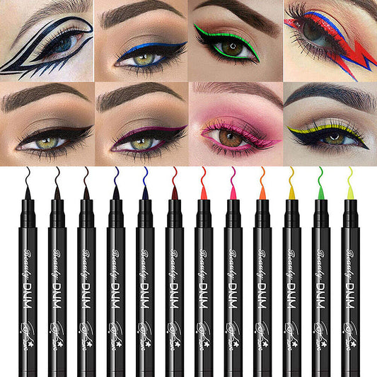 US 12 Colors Liquid Eyeliner Pen Set Matte Waterproof Smudge-Proof Smooth Vivid