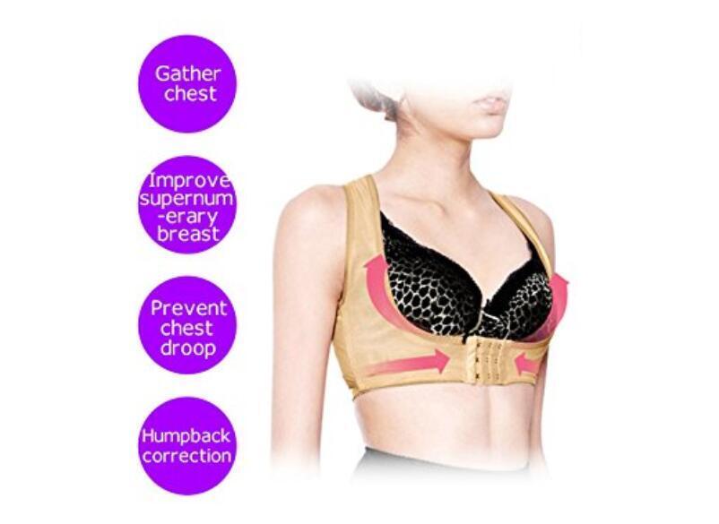 Women Chest Brace Up Hunchback Posture Shape Corrector X Strap Vest (M, Beige)